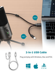 192KHz/24bit USB&Type-C Microphone with Mute Button Gain Control Condenser PC MIC for Cardioid Studio Recording - Vimost Shop
