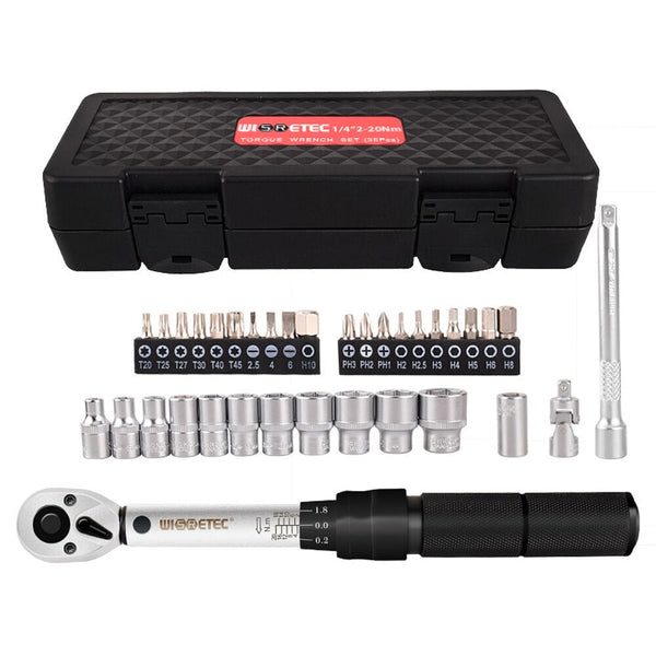 2-20Nm 1/4 Preset Torque Wrench Socket Bit Combination 35 in 1 Household Sets Multipurpose Utility Tool Kit Toolbox Bicycle Fix - Vimost Shop