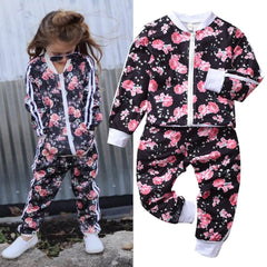 2-7 Years Kids Clothes Set for Girls Sport Outfits Floral Long Sleeve Sweatshirt+trousers Toddler Fall Clothing Autumn Tracksuit