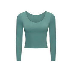 2 In 1 Built In Bras Cropped Fitness Sport Shirts Women Slim Fit Naked Feel Gym Workout Long Sleeved Crop Tops XS-XL