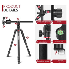 2-in-1 Camera Tripod Monopod with 360 Degree Rotatable Center Column and Ball Head QR Plate - 65 inches Aluminium Alloy - Vimost Shop