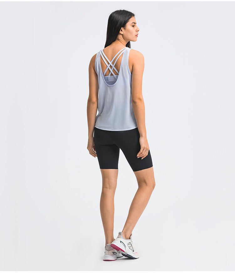 2 in 1 Loose U-back Workout Gym Tank Tops with Built in Bras Women Sweat Proof Lightweight Fitness Yoga Training Vest - Vimost Shop