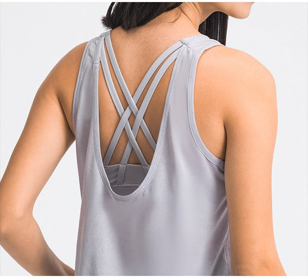 2 in 1 Loose U-back Workout Gym Tank Tops with Built in Bras Women Sweat Proof Lightweight Fitness Yoga Training Vest - Vimost Shop