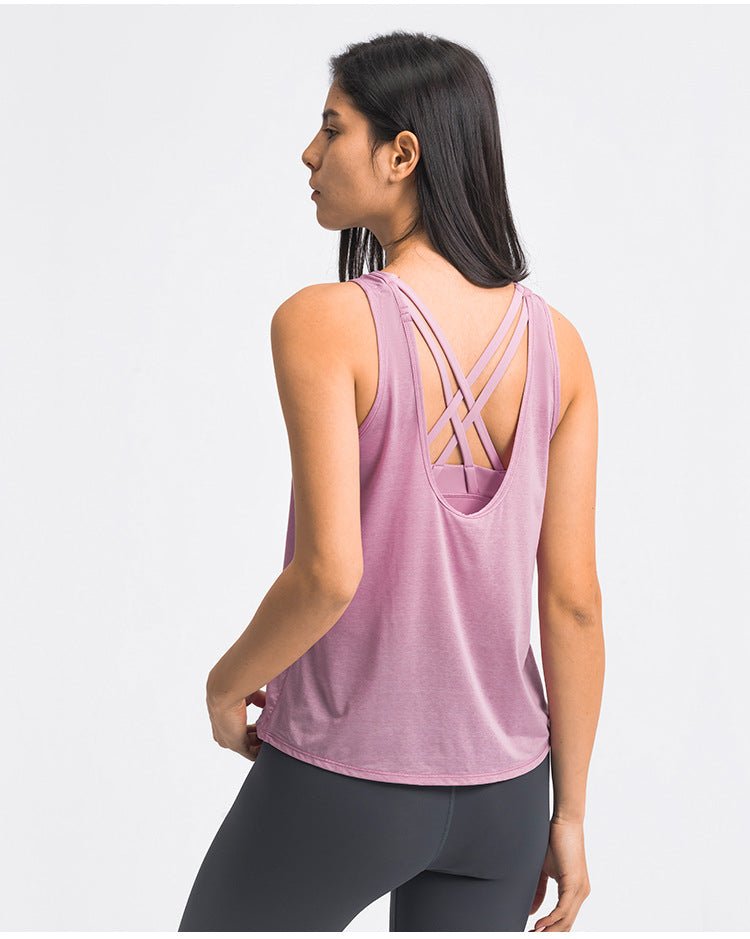 2 in 1 Loose U-back Workout Gym Tank Tops with Built in Bras Women Sweat Proof Lightweight Fitness Yoga Training Vest - Vimost Shop
