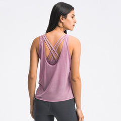 2 in 1 Loose U-back Workout Gym Tank Tops with Built in Bras Women Sweat Proof Lightweight Fitness Yoga Training Vest - Vimost Shop