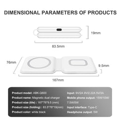 2 In1 Folding Duo Magnetic 15W Qi Wireless Charger Dock For iPhone 12 Pro Max 11 AirPods2 Samsung S20 S10 S9 S8 Fast Charging - Vimost Shop