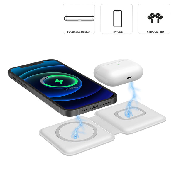 2 In1 Folding Duo Magnetic 15W Qi Wireless Charger Dock For iPhone 12 Pro Max 11 AirPods2 Samsung S20 S10 S9 S8 Fast Charging - Vimost Shop