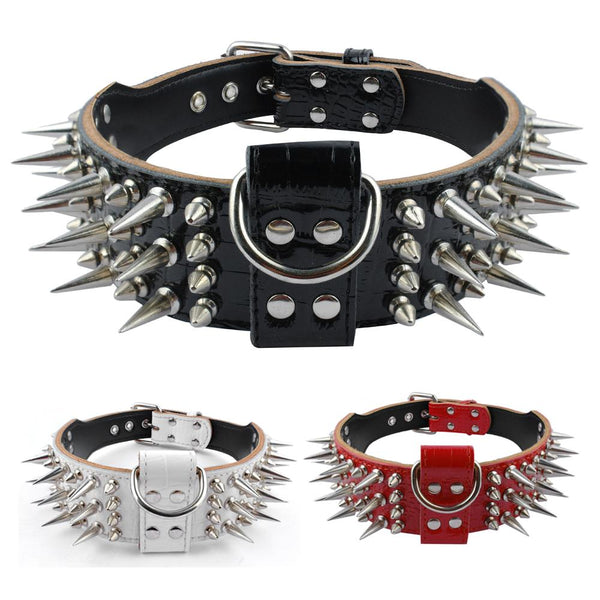 2 inch Wide Genuine Leather Dog Collar Spiked Studded Dog Collar for Medium Large X-Large Pitbull Rottweiler Dogs Cool Spikes - Vimost Shop