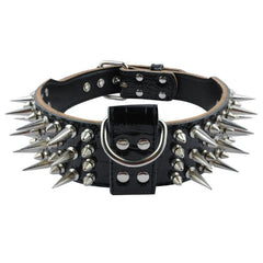 2 inch Wide Genuine Leather Dog Collar Spiked Studded Dog Collar for Medium Large X-Large Pitbull Rottweiler Dogs Cool Spikes - Vimost Shop