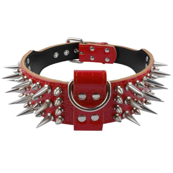 2 inch Wide Genuine Leather Dog Collar Spiked Studded Dog Collar for Medium Large X-Large Pitbull Rottweiler Dogs Cool Spikes - Vimost Shop