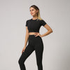 2 PCS Set Seamless Yoga Set Women Workout Gym Clothes Fitness Short Sleeve Crop Top Shirt High Waist Leggings Pants Sports Suits - Vimost Shop