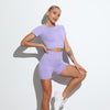 2 pcs/set Women Short Sleeve High Waist Shorts Sportswear Yoga Set Vital Seamless Sport Suit Gym Clothing Fitness Crop Top Shirt - Vimost Shop