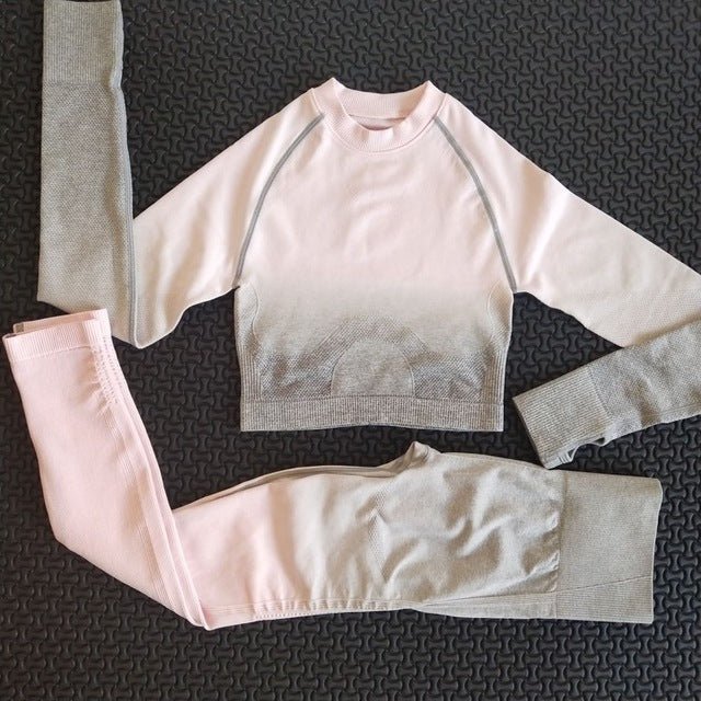 2 piece gym set women ombre seamless workout set yoga - Vimost Shop