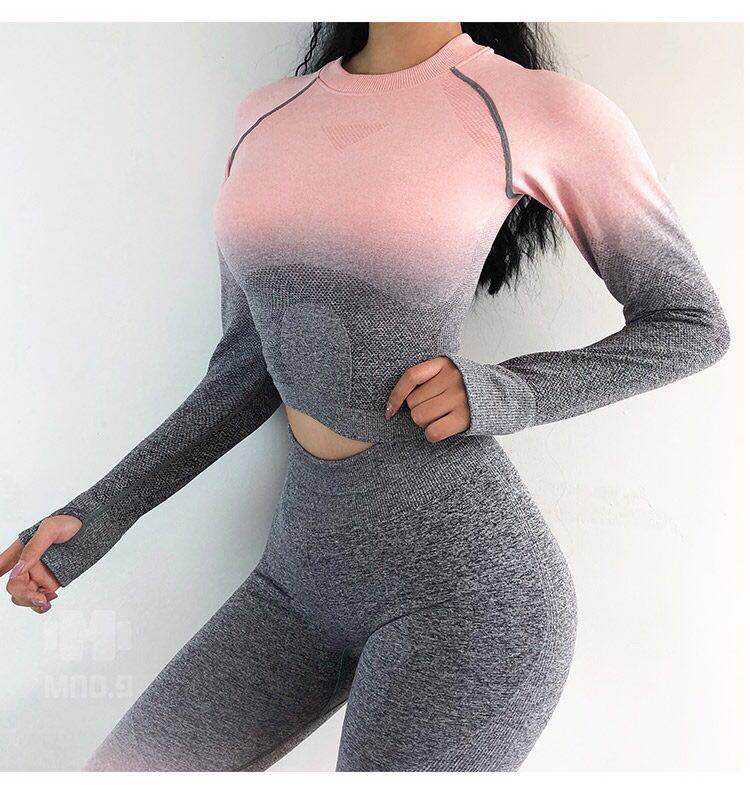 2 piece gym set women ombre seamless workout set yoga - Vimost Shop