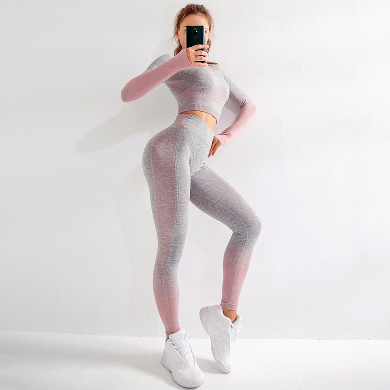 2 piece long sleeve workout set women yoga clothes strength active wear - Vimost Shop