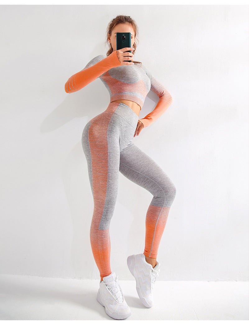 2 piece long sleeve workout set women yoga clothes strength active wear - Vimost Shop