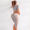 2 piece long sleeve workout set women yoga clothes strength active wear - Vimost Shop