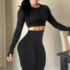 2 Piece Outfits Yoga Activewear Set Long Sleeve Crop Top High Waist Yoga Pants Sports Shirt Workout Leggings Suit Gym Clothing - Vimost Shop