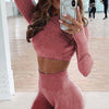 2 Piece Outfits Yoga Activewear Set Long Sleeve Crop Top High Waist Yoga Pants Sports Shirt Workout Leggings Suit Gym Clothing - Vimost Shop