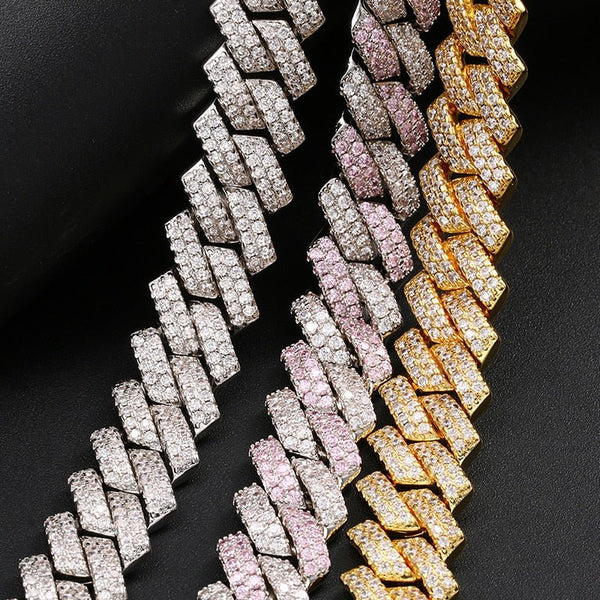 2 Row 12mm Iced Out Women Neckalce Diamonds Cuban Link Chain Top Quality 5A Cubic Zirconia Clasp for Mens Rapper Necklaces Link - Vimost Shop