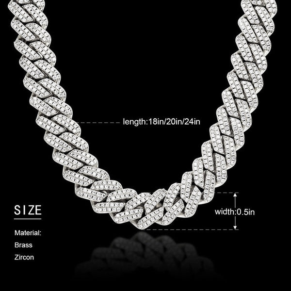 2 Row 12mm Iced Out Women Neckalce Diamonds Cuban Link Chain Top Quality 5A Cubic Zirconia Clasp for Mens Rapper Necklaces Link - Vimost Shop