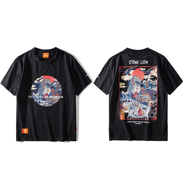 Harajuku T Shirt Men Hip Hop T-Shirt Stone Lion Chinese Streetwear Summer Tshirts Short Sleeve Cotton Tops Tees Hipster New | Vimost Shop.