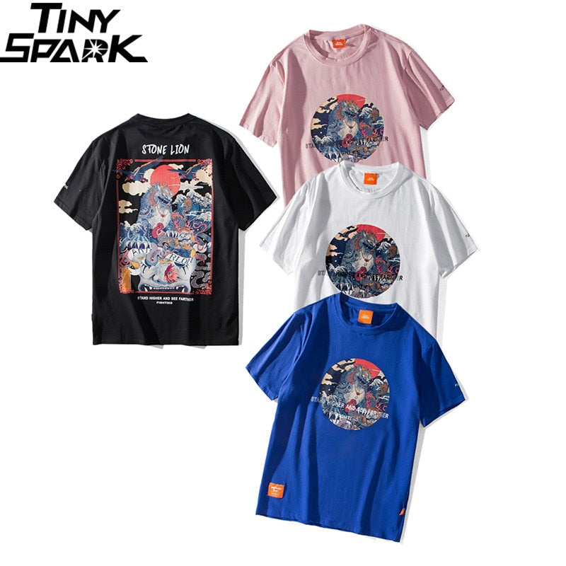 Harajuku T Shirt Men Hip Hop T-Shirt Stone Lion Chinese Streetwear Summer Tshirts Short Sleeve Cotton Tops Tees Hipster New | Vimost Shop.