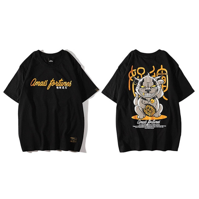 Hip Hop T Shirt Funny Evil Furtune Cat Print T-shirts Men Harajuku Streetwear Summer Tshirt Cotton Short Sleeve Tops Tees | Vimost Shop.