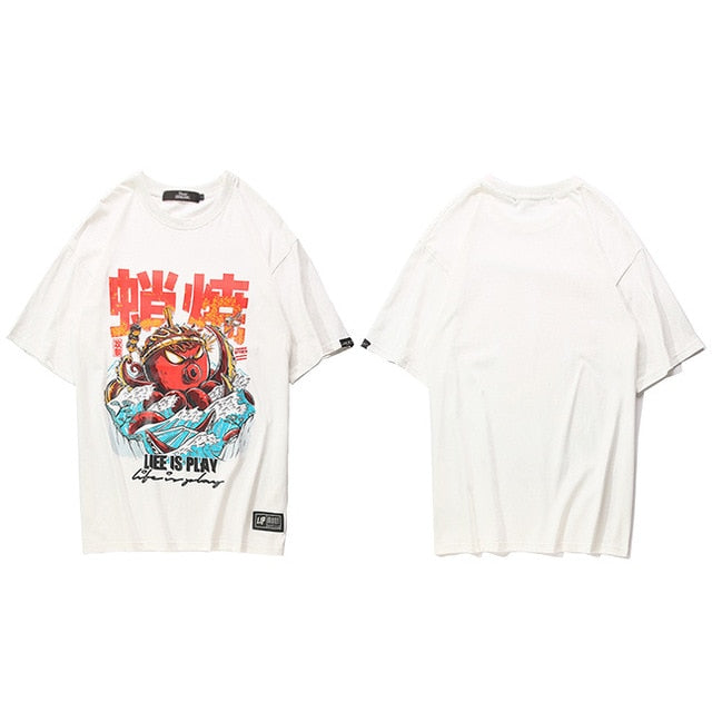 Hip Hop T Shirt Streetwear Oversized Funny Octopus Men Harajuku T-Shirt Japanese Style Summer Tops Tees Cotton Tshirt Black | Vimost Shop.