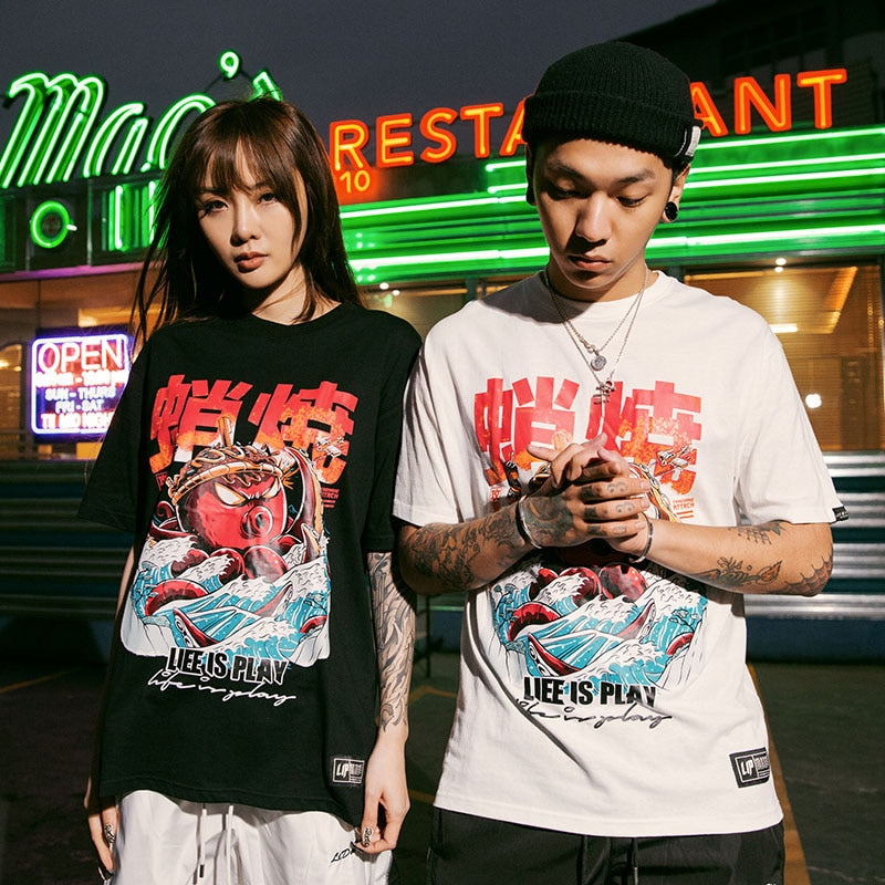 Hip Hop T Shirt Streetwear Oversized Funny Octopus Men Harajuku T-Shirt Japanese Style Summer Tops Tees Cotton Tshirt Black | Vimost Shop.