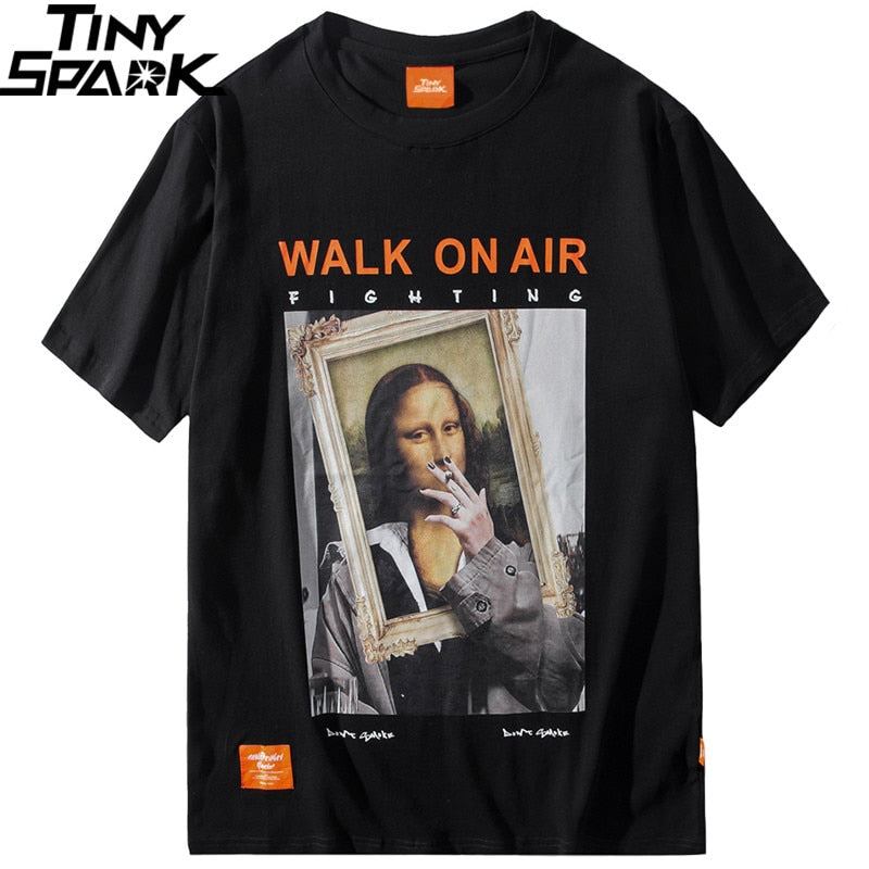 Men Hip Hop T Shirt Funny Smoking Mona Lisa T-Shirt Streetwear Summer Tshirts Short Sleeve Cotton Tops Tees Street Wear | Vimost Shop.