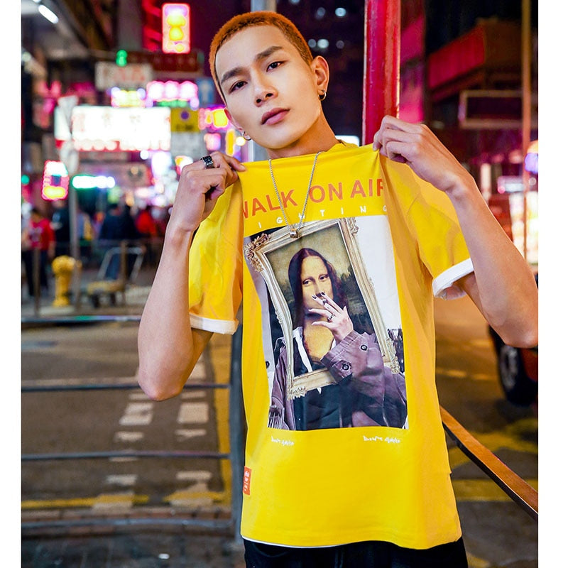 Men Hip Hop T Shirt Funny Smoking Mona Lisa T-Shirt Streetwear Summer Tshirts Short Sleeve Cotton Tops Tees Street Wear | Vimost Shop.