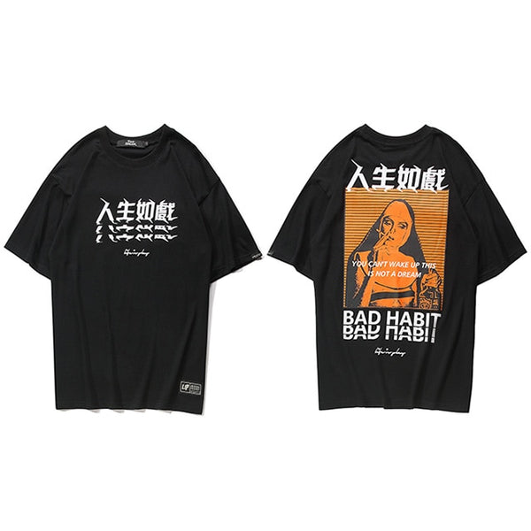 Men Hip Hop T Shirt Smoking Sister Picture Retro T-Shirt Streetwear Harajuku Tshirt Oversized Summer Black Tops Tees Cotton | Vimost Shop.