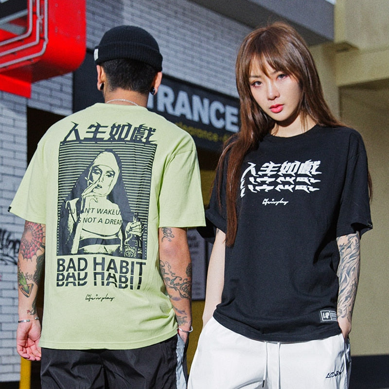 Men Hip Hop T Shirt Smoking Sister Picture Retro T-Shirt Streetwear Harajuku Tshirt Oversized Summer Black Tops Tees Cotton | Vimost Shop.