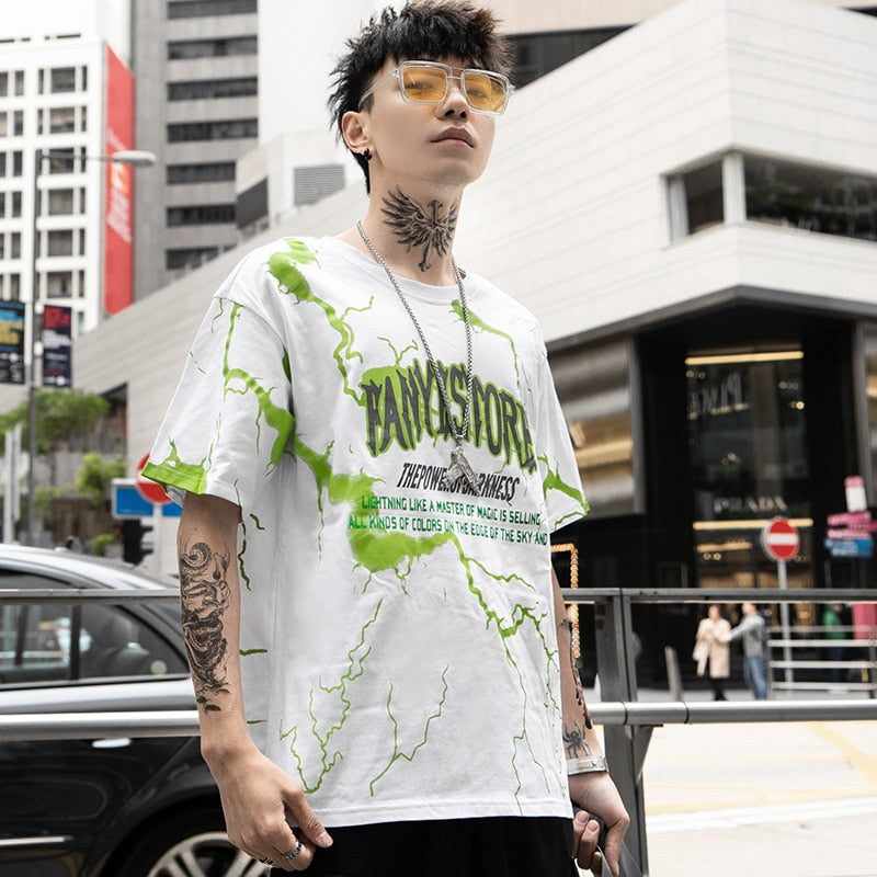 Mens Hip Hop Dark Lightning Tshirt Streetwear Summer Cotton Harajuku T-Shirts Short Sleeve Tops Tees Street Wear | Vimost Shop.