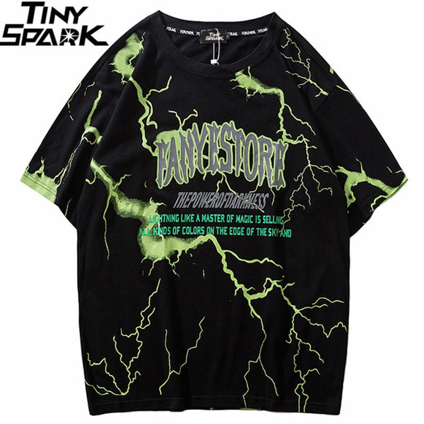 Mens Hip Hop Dark Lightning Tshirt Streetwear Summer Cotton Harajuku T-Shirts Short Sleeve Tops Tees Street Wear | Vimost Shop.