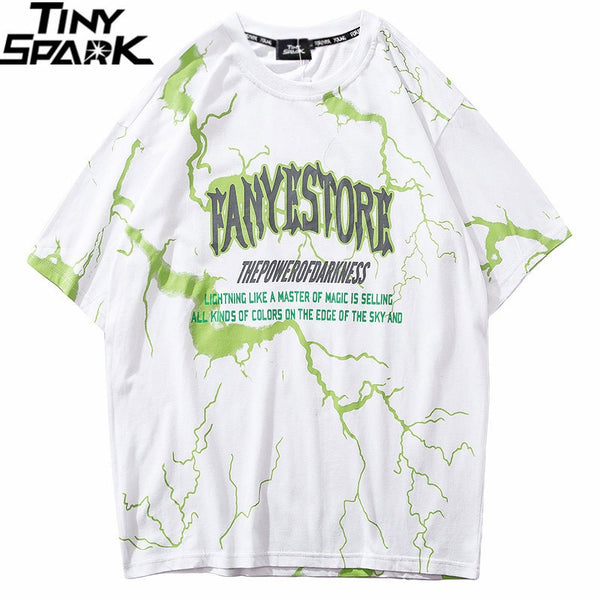 Mens Hip Hop Dark Lightning Tshirt Streetwear Summer Cotton Harajuku T-Shirts Short Sleeve Tops Tees Street Wear | Vimost Shop.