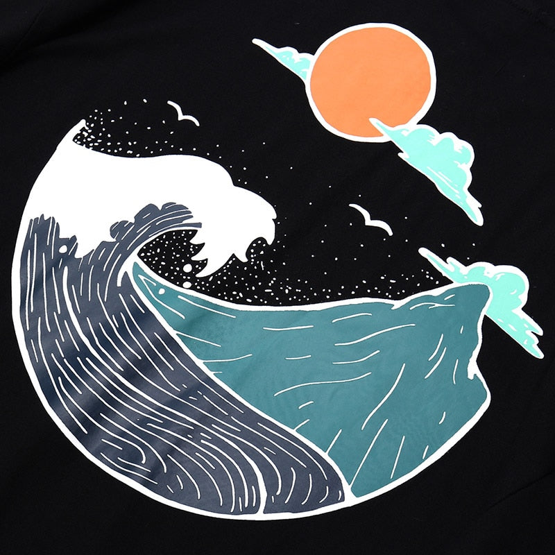Great Wave T Shirts Hip Hop Mens Streetwear Harajuku Japanse Wave Tshirt Summer Short Sleeve T-Shirt Cotton Tops Tees Black | Vimost Shop.