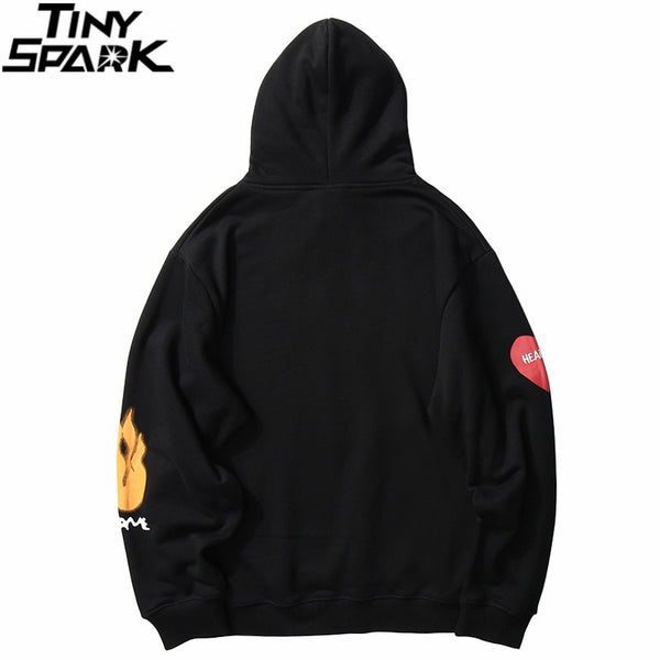 Harajuku Hoodie Sweatshirt Men Streetwear Fire Flame Graffiti Hip Hop Hoodie Pullover Cotton Fleece Winter Sweatshirt Black | Vimost Shop.