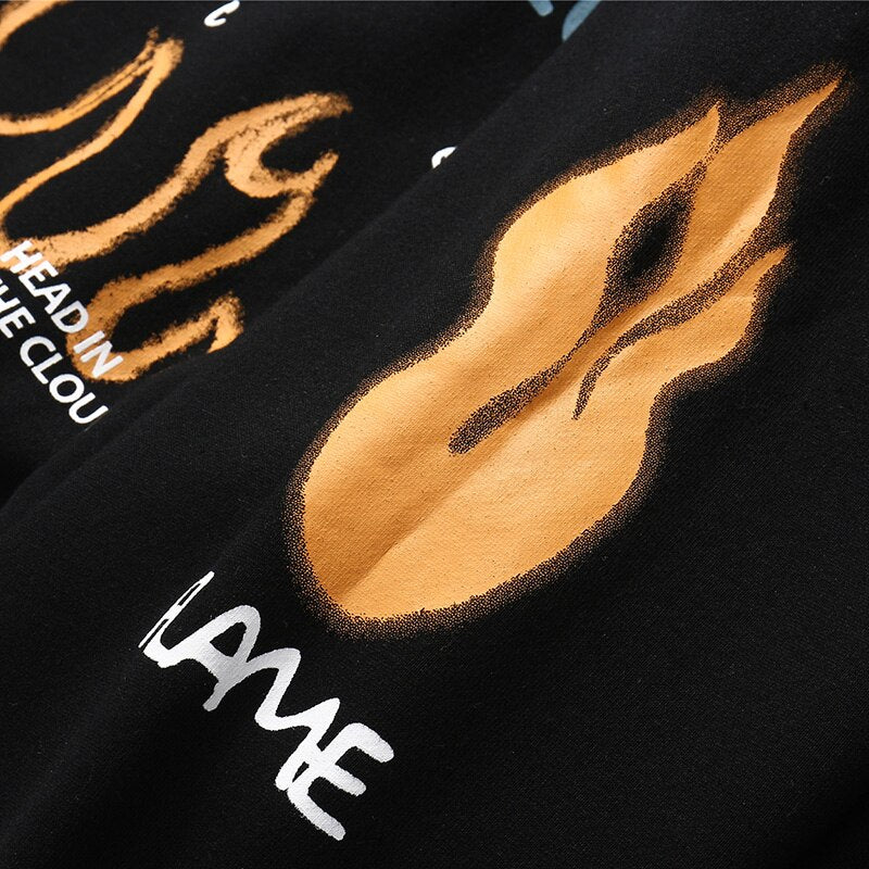 Harajuku Hoodie Sweatshirt Men Streetwear Fire Flame Graffiti Hip Hop Hoodie Pullover Cotton Fleece Winter Sweatshirt Black | Vimost Shop.