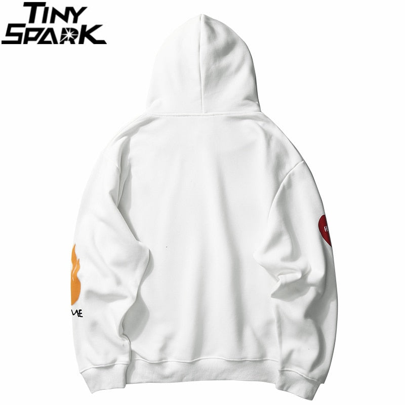 Harajuku Hoodie Sweatshirt Men Streetwear Fire Flame Graffiti Hip Hop Hoodie Pullover Cotton Fleece Winter Sweatshirt Black | Vimost Shop.