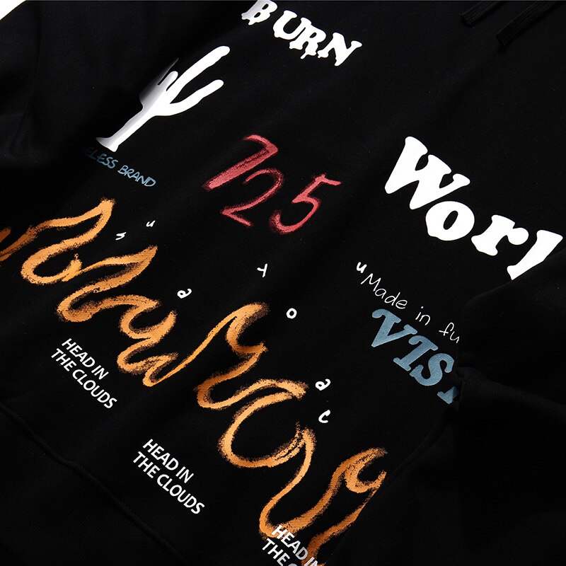 Harajuku Hoodie Sweatshirt Men Streetwear Fire Flame Graffiti Hip Hop Hoodie Pullover Cotton Fleece Winter Sweatshirt Black | Vimost Shop.