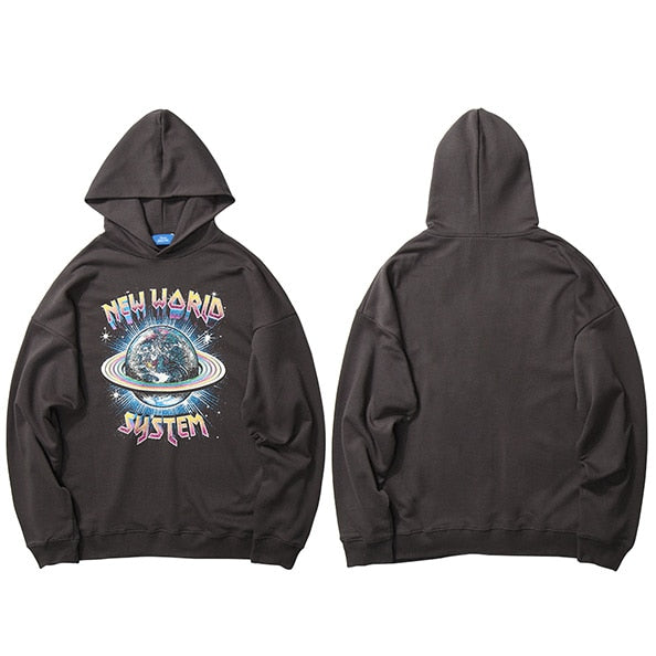Hip Hop Streetwear Hoodies Sweatshirt New World Print Men Harajuku Pullover Hoodie Cotton Autumn Loose Sweat Shirt Black | Vimost Shop.