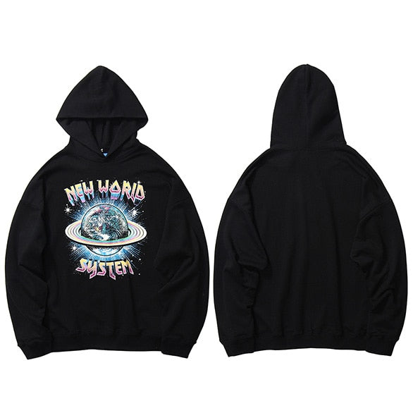 Hip Hop Streetwear Hoodies Sweatshirt New World Print Men Harajuku Pullover Hoodie Cotton Autumn Loose Sweat Shirt Black | Vimost Shop.