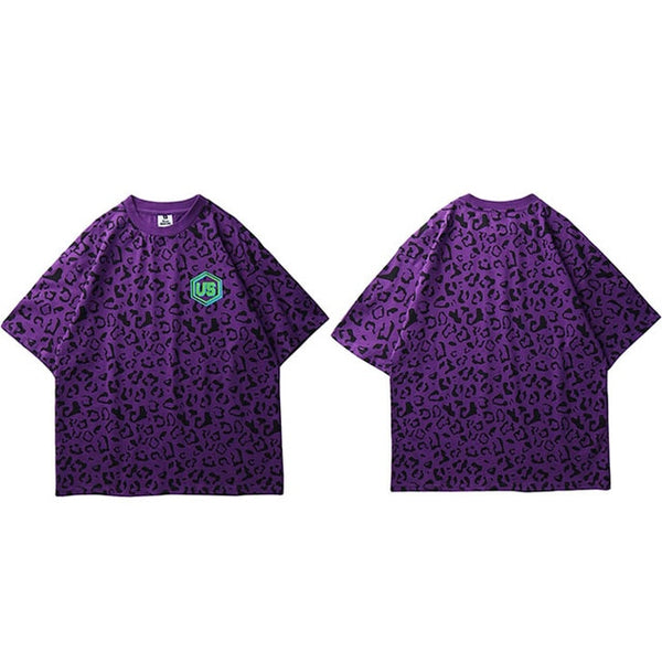 Hip Hop Streetwear Oversize T Shirt Leopard Print Harajuku Tshirt Summer Short Sleeve Tops Tee Cotton Purple Loose T-Shirt | Vimost Shop.