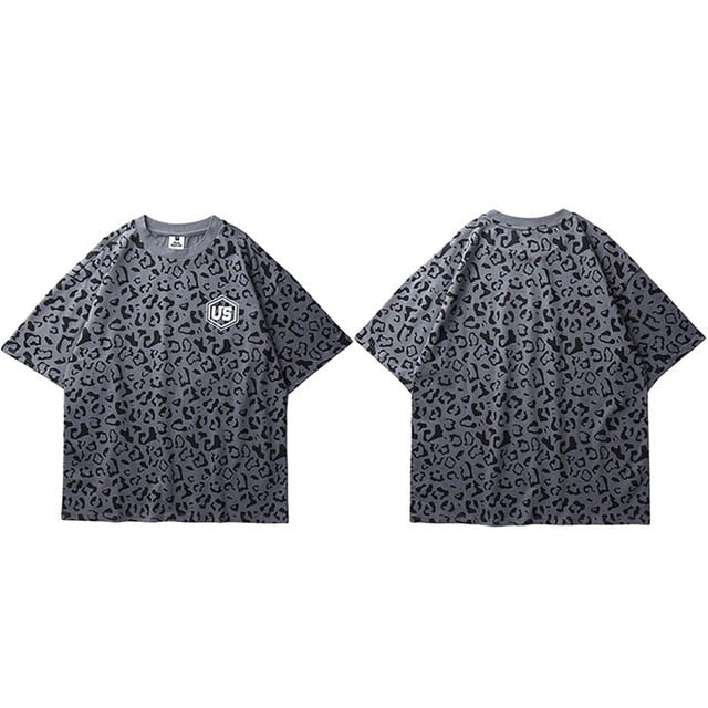 Hip Hop Streetwear Oversize T Shirt Leopard Print Harajuku Tshirt Summer Short Sleeve Tops Tee Cotton Purple Loose T-Shirt | Vimost Shop.