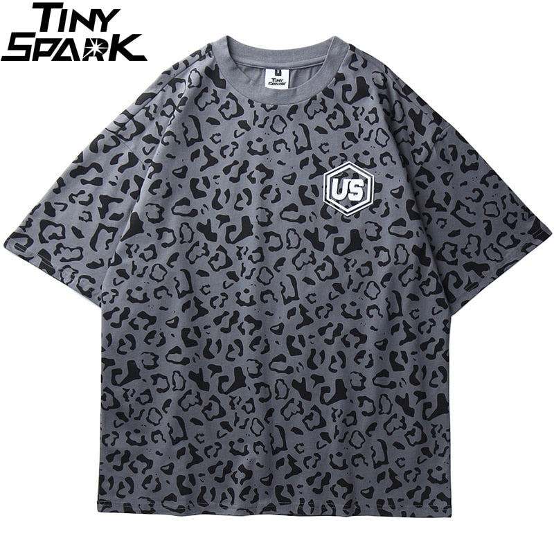Hip Hop Streetwear Oversize T Shirt Leopard Print Harajuku Tshirt Summer Short Sleeve Tops Tee Cotton Purple Loose T-Shirt | Vimost Shop.