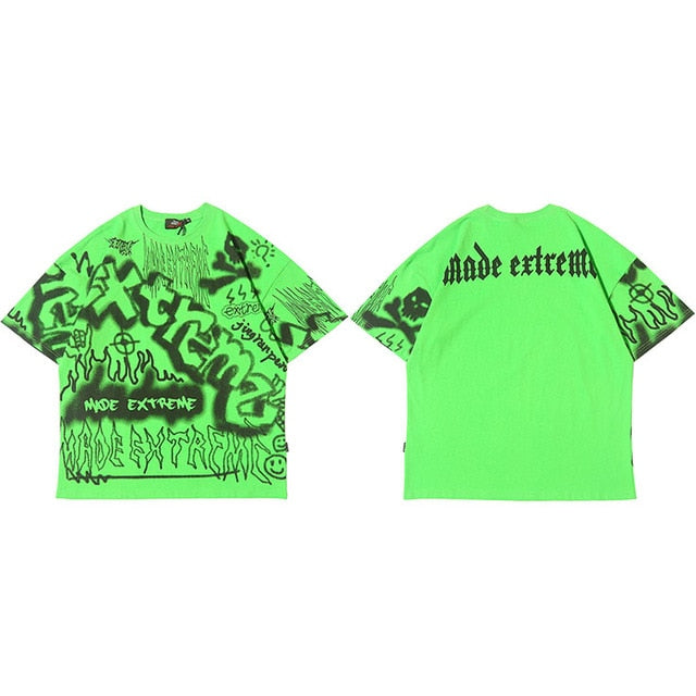 Hip Hop T Shirt Oversize Streetwear Men Graffiti Tshirt Short Sleeve Cotton Summer Harajuku T-Shirt Loose HipHop Green New | Vimost Shop.