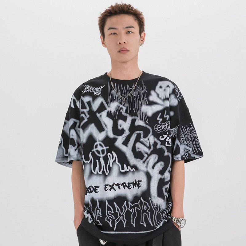 Hip Hop T Shirt Oversize Streetwear Men Graffiti Tshirt Short Sleeve Cotton Summer Harajuku T-Shirt Loose HipHop Green New | Vimost Shop.