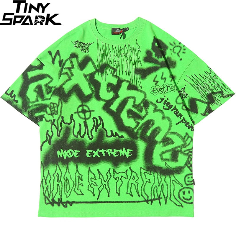 Hip Hop T Shirt Oversize Streetwear Men Graffiti Tshirt Short Sleeve Cotton Summer Harajuku T-Shirt Loose HipHop Green New | Vimost Shop.